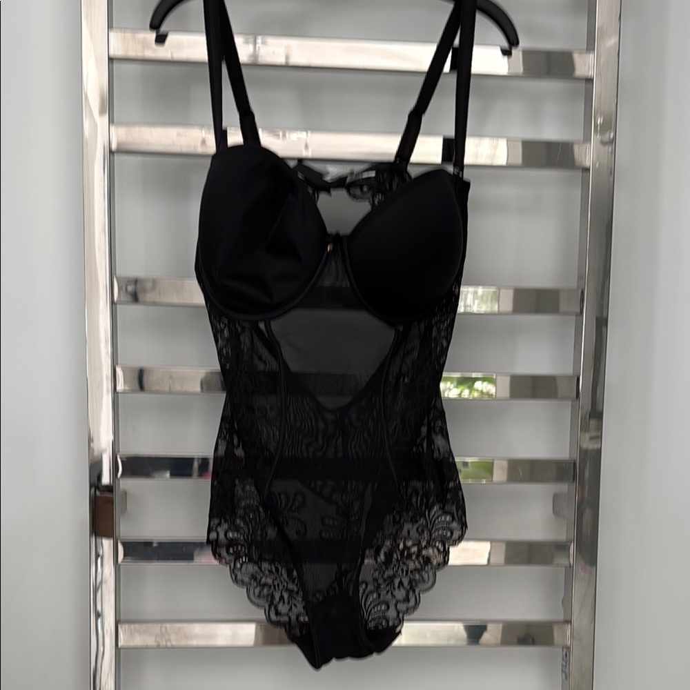 Le Mystere Black Shapewear Bodysuit with Lace Details